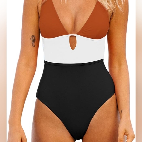 CUPSHE SWIMWEAR Bathing Suit, Women Brick Red, Small - Picture 3 of 4